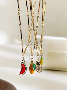 Monlansher 1 pezzo Collana da donna in acciaio inossidabile con pendente fatto a mano a goccia di smalto a forma di frutta, design alla moda, fresco e carino, stilosa e versatile per uso quotidiano