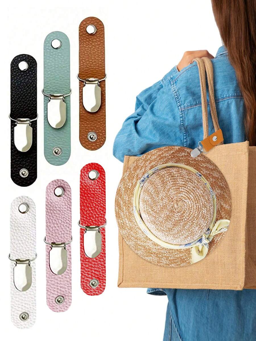 1/2 件便携式皮革帽夹，轻便旅行帽夹，防丢失，免提背包配件，适用于太阳帽，将帽子牢固地固定在包、钱包、背包、行李箱上，多功能节省空间，帽子夹，适用于女性成人户外配件，保护帽子免于掉落，旅行户外背包夹收纳整理器