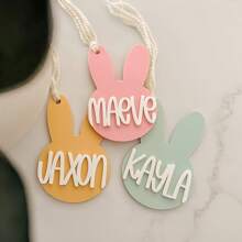 1 Stück Osterkorb-Etiketten, Hasen-Etiketten, Oster-Etiketten, Namens-Etiketten für Osterkorb, benutzerdefinierte Namens-Etiketten aus Acryl für Ostern mit Hasen, Ostern Geschenke Hasen-Etikett