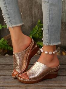 Giày sandal đế xuồng cao gót thanh lịch dành cho nữ cỡ lớn với quai họa tiết đá, dép lê ngoài trời thoải mái với đế có vân, thời trang, thoải mái, sang trọng, đi biển, đế xuồng, đế cao, trang phục mùa xuân hè. - Rượu sâm banh - Xem 7