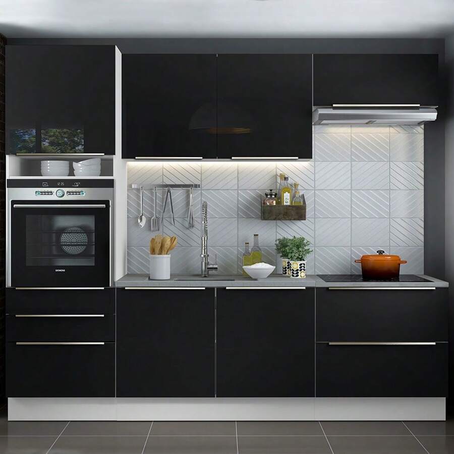 Madesa Gabinete Cocina Integral Completa 260cm Lux Bl/n 01 - Blanco y Negro - Ver 1