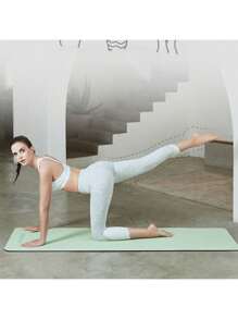 1pc TPE Yoga Mat With Position Lines, Thick Fitness Mat Non-Slip, Shock Absorbing, Noise Insulation Skipping Rope Mat With Strap, Random Color - Blue - View 5