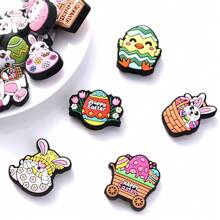 5pcs Easter Eggs Silicone Beads, DIY Jewelry Making Accessory, Cartoon Rabbit Pen, Keychain Spherical Silicone Beaded Charm