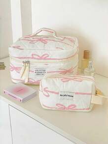 1 Pc Korean Style Pink Bowknot Makeup Bag Travel Large Cosmetic Storage Bag Portable Washing Bag