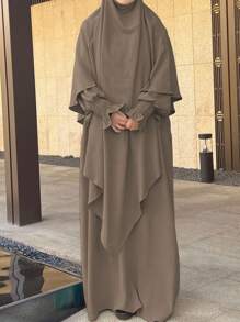 1 套吸湿排汗透气柔软头巾和长袍套装，适合女性日常祈祷和外出，奢华长袍，适中
