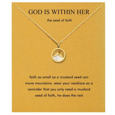 女士银色/金色芥菜籽项链，Move Mountains 基督教励志礼物芥菜籽项链，基督教复活节篮子礼物，女士礼物，励志耶稣宗教信仰芥菜籽山项链，送给朋友妈妈奶奶姐妹女儿的生日礼物