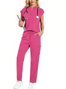 2 pièces/Set Ensemble de tenue professionnelle avec Top à encolure encochée et pantalon, Tenue de soins de santé
