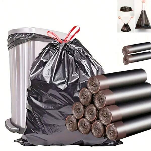 4Rolls 60pcs Extra Large Leak-Proof Trash Bags HeavyDuty & Puncture/Leak Resistant AllPurpose Use (Kitchen/Bathroom/Living Room/Outdoor) HighDensity TearResistant EcoFriendly Plastic EasyCarry Handles For Household Cleaning Stylish Jet-Black Design