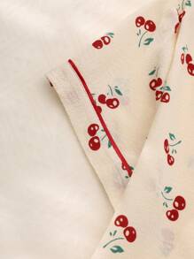 Set de 2 piezas de pijama de verano para mujer con estampado de cerezas, camisa de manga corta con botones y pantalones cortos, ropa de estar por casa casual de verano