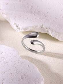 1pc Stainless Steel Minimalist Smooth Teardrop Open Ring, Elegant Design For Women - JZ5222 - View 3
