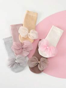 1 Pair Toddler Girls' Bow Decor Anti-Slip Princess Socks For Indoor Crawling & Trampoline Use, Spring/Summer - Multicolor - View 2