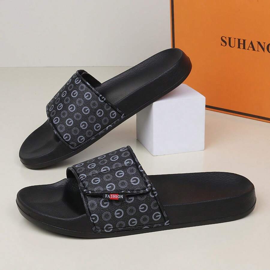 Men's Casual Strap Slides, Personalized Outdoor Beach Sandals - Black - View 1