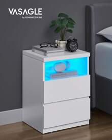 VASAGLE KAILYN Collection - Set Of 2 Nightstands With Adjustable LED Light, Bedside Table With Drawers, Side Tables, For Bedroom, Living Room, Modern Minimalist Style, White - UK Plug(220-240V) - View 1