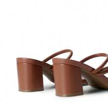 Women Minimalist Chunky Heeled Mule Sandals Multi Strap Square Toe Slip On Comfortable Summer Sandals - 棕色 - 查看 4