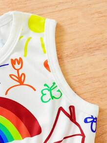 Pelele sin mangas para bebé niña de verano con estampado de sol y arcoíris de dibujos animados