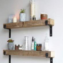 Accent Shelves | Reclaimed Barn Plank | Set Of 2 With Full Brackets (Natural 30" X 7" X 2")