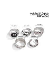 5pcs/Set Fashion Punk-Style Star Design Rings,Casual Everyday Wear For Men - Antique Silver - View 6