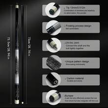 رأس قصبة البلياردو من ألياف الكربون عالية الجودة من الدرجة المهنية ، 13 مم ، بنمط جلد الأفعى ، عمود أسود ، تصميم رأس متعدد الطبقات ، التحكم الدقيق في الكرة ، مناسب لجميع المستويات - الأسود - مشاهدة 3