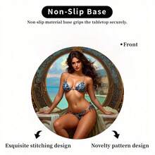 1 Pc Of Charming Beauty Design Mouse Pad, Durable, Lightweight, Easy To Carry, Suitable For Office And Games, 8*8 Inches, Strong Adhesion, Close To The Desktop, Ultra-Thin Design, Smooth And Comfortable Operation, Rubber Material, No. Ytz1517, Product Without Watermark