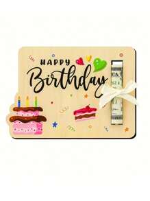 1/4 piezas Soporte de madera para dinero "Feliz Cumpleaños" - Tarjeta de cumpleaños con billetera de madera, cajas de regalo de monedas creativas para decoración del hogar, regalos de cumpleaños, regalos únicos de fiesta de cumpleaños, decoraciones navideñas para el hogar, regalos de Navidad, decoración navideña - Multicolor - Ver 11