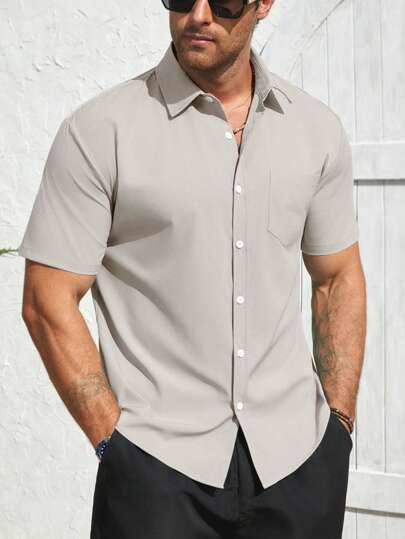 Men's Summer Short Sleeve Shirt, Refreshing & Comfortable Minimalist Sophisticated Style, Suitable For Work, Commute, Casual And Holiday Wear