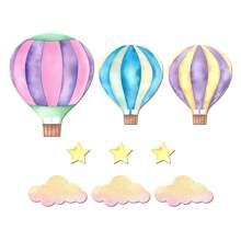 9 PIEZAS Decoraciones colgantes de pared de madera con globos aerostáticos en púrpura, azul y rosa, decoración de pared con nubes y estrellas, cartel de madera para decoración del hogar en dormitorio, salón de clases y sala de juegos