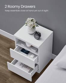 VASAGLE Nightstand With Adjustable LED Light, Bedside Table With Drawers, Side Table, For Bedroom, Living Room, Modern Minimalist Style, White - UK Plug(220-240V) - View 3