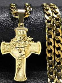 Stainless Steel Cross Jesus Pendant Necklace For Men Gold Hip Hop Chain Cross Necklace Jewelry Accessory Gift