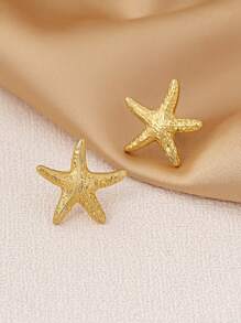 1 Pair Geometric Pearl & Starfish Design Stud Earrings, Minimalist & Practical Multifunctional - Yellow Gold - View 2