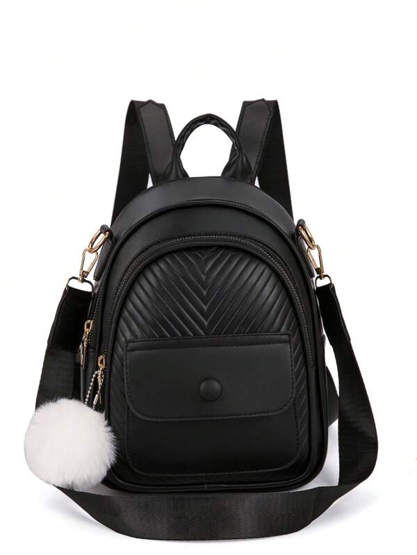 LECEY Women's Multi-Function Backpack With Pom Pom Decoration, Large Capacity, Perfectly Matching With Backpack Accessories, Back To School Essentials, Preppy Backpack For School