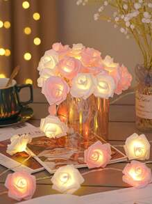 Rose Flower LED String Lights, Indoor Proposal Atmosphere Lights, Birthday Decor, Girls Room Decorative Lighting