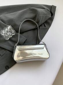 Fashionable Plain Glossy Crossbody Shoulder Bag For Women, Metal Mirror Simple Office Flap Underarm Messenger Pouch