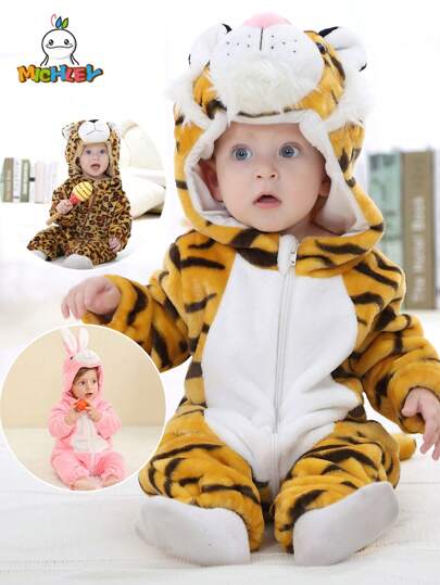 MICHLEY MICHLEY 1Pc Baby Sleeping Bag Autumn Winter Long Sleeve With Double Zipper Cartoon Tiger/Leopard/Rabbit Cute Comfortable With Hat Cosplay Polyester Children's Sleeping Bag Unisex Baby Supplies Suitable For Indoor Outdoor Festival Wear