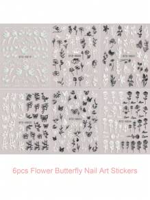 FULL BEAUTY 5D Zwart Wit Bloem Blad Nail Art Stickers 5D Geëmbosseerde Zelfklevende Acryl Decals, Kant Vlinder 3D Bloemen Bloeiende Lente Nail Art Decals DIY Zelfklevende Nail Art Decoraties Manicure