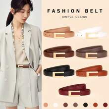 1 pieza Cinturón de cuero genuino reversible de moda casual, diseño lindo, versátil para primavera, verano, otoño e invierno - Cinturón de cuero de doble cara - Ver 2