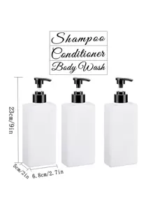 3pcs 500ml White Square Refillable Shampoo And Conditioner Dispensers With 3 Waterproof Labels Home Bathroom Decor Fall Decor Back To School - White - View 2