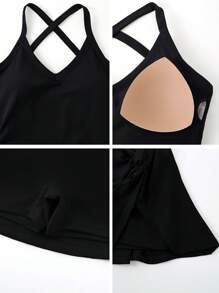 NcmRyu 1 套女士无缝高弹力纱连体裤连衣裙，带衬里和胸垫