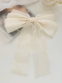 1 buc bej, plasă strălucitoare, cu 3 straturi, cu fundă, extra mare, cu panglică ondulată, elegantă, delicată, accesoriu de păr de primăvară, toamnă, chestii școlare, facultate