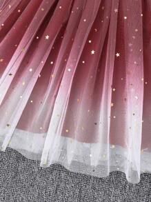Zomermeisjes Sweet Lady Puff Sleeves Strik Pailletten Mesh Feestjurkje