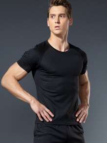 3 Pcs Men's Black, Grey, Army Green Short Sleeve Round Neck Sports Shirts, Athletic Tops For Summer Outdoor Wear