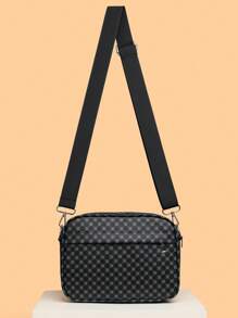 男士休闲格子单肩包，新款韩版真皮斜挎包，时尚小方包，品牌拼接小背包，公文包，单肩包 - 藏蓝色 - 查看 3