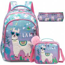 Juego de 3 mochilas con diseño de animales lindos para niñas, mochila escolar para primaria con bolso de almuerzo y estuche de lápices, el mejor regalo para niñas para viajes y actividades al aire libre