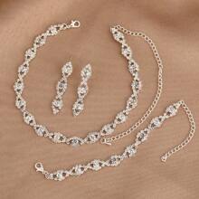 Juego de 4 piezas, accesorios de joyería europeos y americanos, accesorios de moda, pulsera exquisita, accesorios para fiestas, regalos de cumpleaños, regalos de fiesta, regalos festivos, joyería nupcial, conjunto de collar, pulsera y pendientes nupciales y de boda