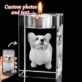 1pc Personalized Photo Crystal Candle Holder 3D Engraved Crystal Candlestick Holder Photo Crystal Candle Holder Memorial Candleholder Gift For Christmas Mother's Day Anniversary Wedding