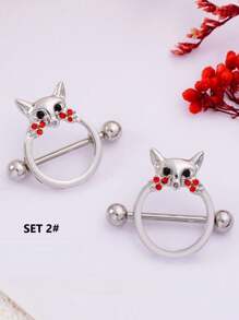 2pcs Skin-Friendly Hypoallergenic Titanium Steel Fox Head, Sunflower, Butterfly, Zirconia Flower Nipple Rings, 14G Circular Nipple Rings, Unisex Sexy Fashion Piercing Jewelry