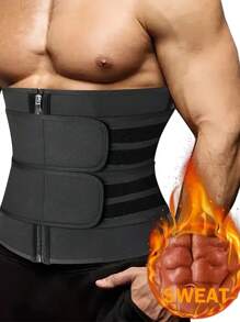 1pc Men's Sports Waist Trainer Belt, Neoprene Sweat Enhancing Body Shaper Corset, Zipper Closure, Fitness Waist Cincher