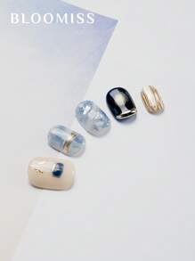 10Pcs Handmade Press-On Nails, Blue Gradient Small Flower Short Style, Reusable Glue-On Artificial Nails Nail Supplies Nails