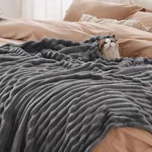 Striped Flannel Fleece Blanket - Gray - 查看 1