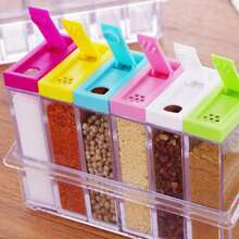 1pc Creative Double-Sided Open Seasoning Box, 6pcs Kitchen Salt Shaker & Spice Jar Set, Multi-Purpose Storage Container,Food,,Kitchen,Cooking,Seasoning,Spice,Party,Travel,Kitchen Items,Kitchen Tools,Kitchen Things.