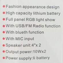 BOCINA CON BLUETOOTH ,RADIO, USB ,5 MODES DE LUZ - Negro - Ver 3